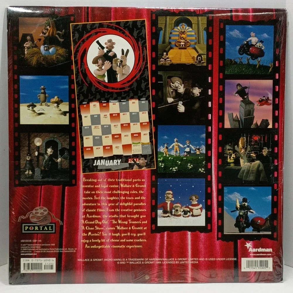 Wallace & Gromit At The Movies 2001 Calendar New Sealed Vintage Animation